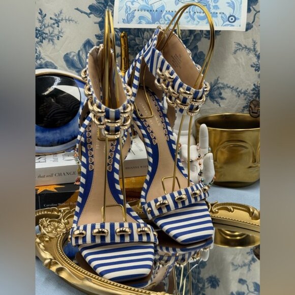 🆕 GIANNI BINI 🧿 x Shea Leigh Mills NWOB Carter Blue White Striped Sandal, Sz 7 - Picture 6 of 13